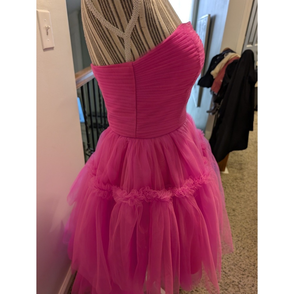 NEW Hot Pink Strapless Hi-Low Tulle Tiered Corset Back Prom Dress Size 0 - Picture 9 of 10